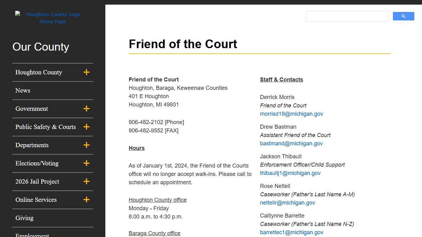 Friend of the Court Houghton County, Michigan