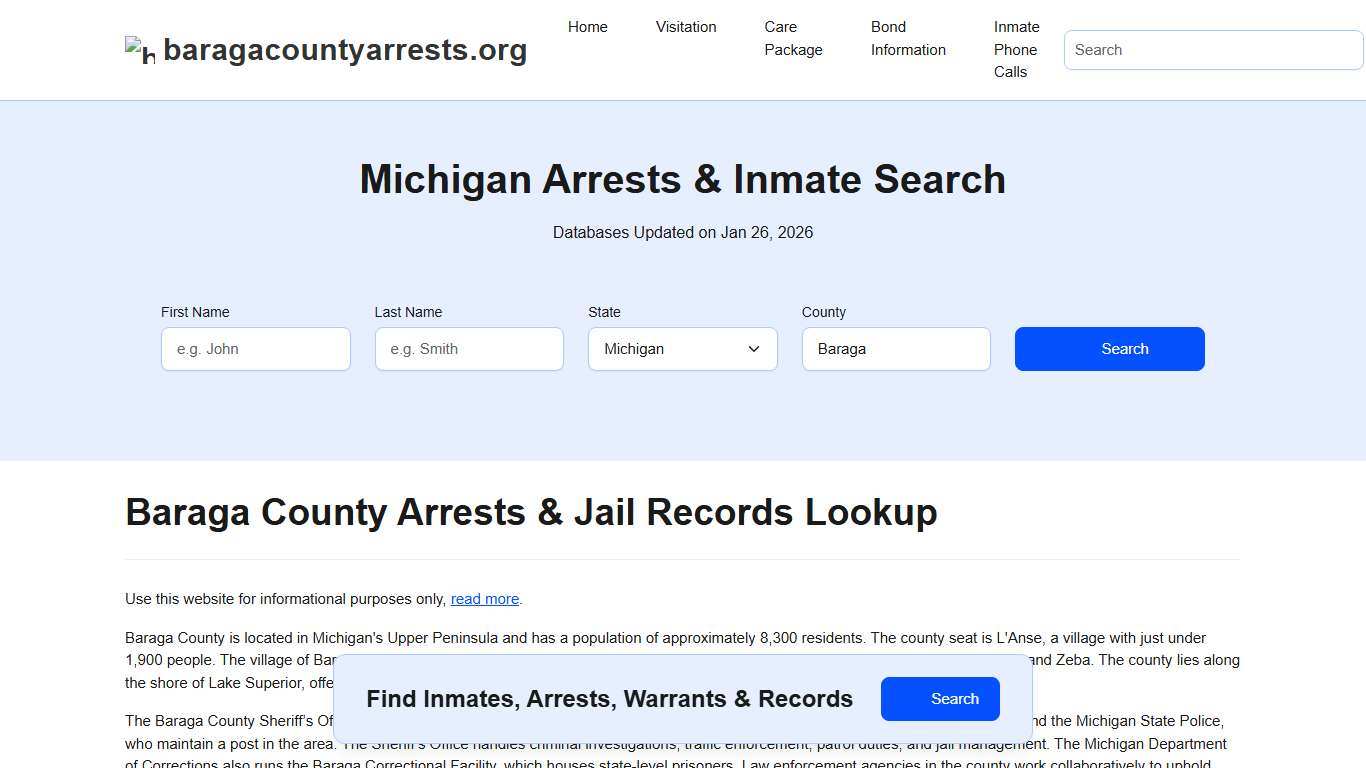 Baraga County, MI Arrests, Warrants, Police Records Search
